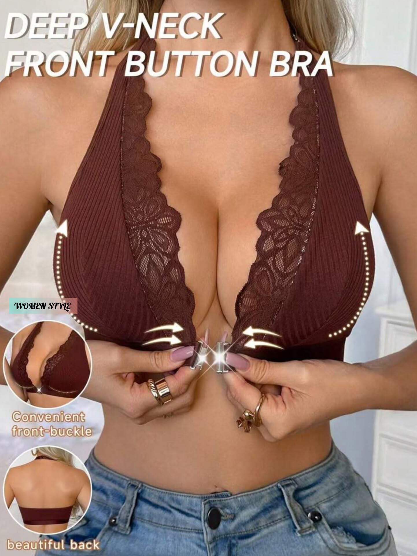 Deep V Lace Bra