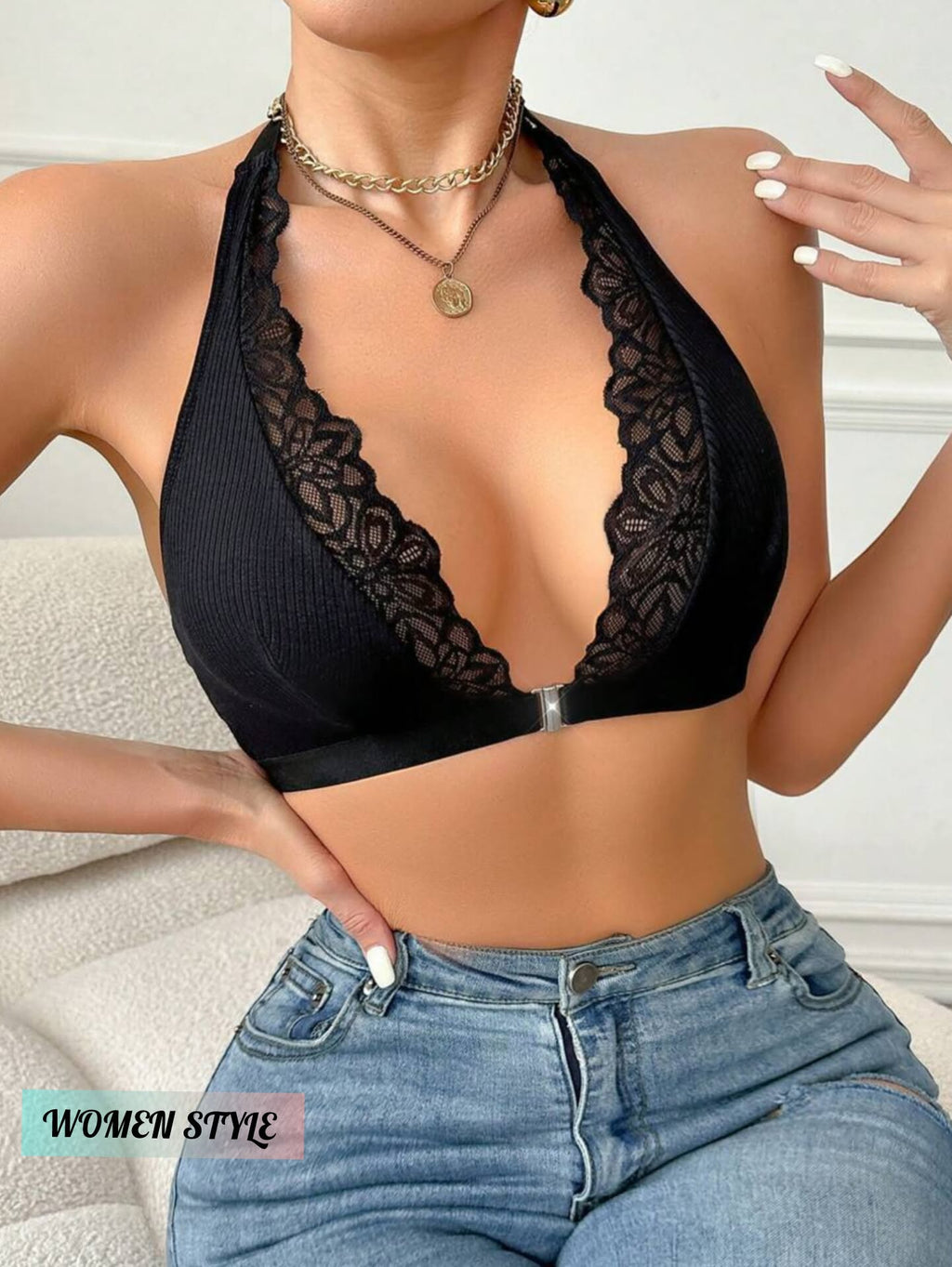 Deep V Lace Bra
